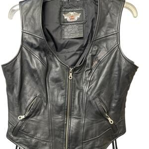 Harley‑Davidson Women’s Black Leather Vest w/ Side Lacing Large